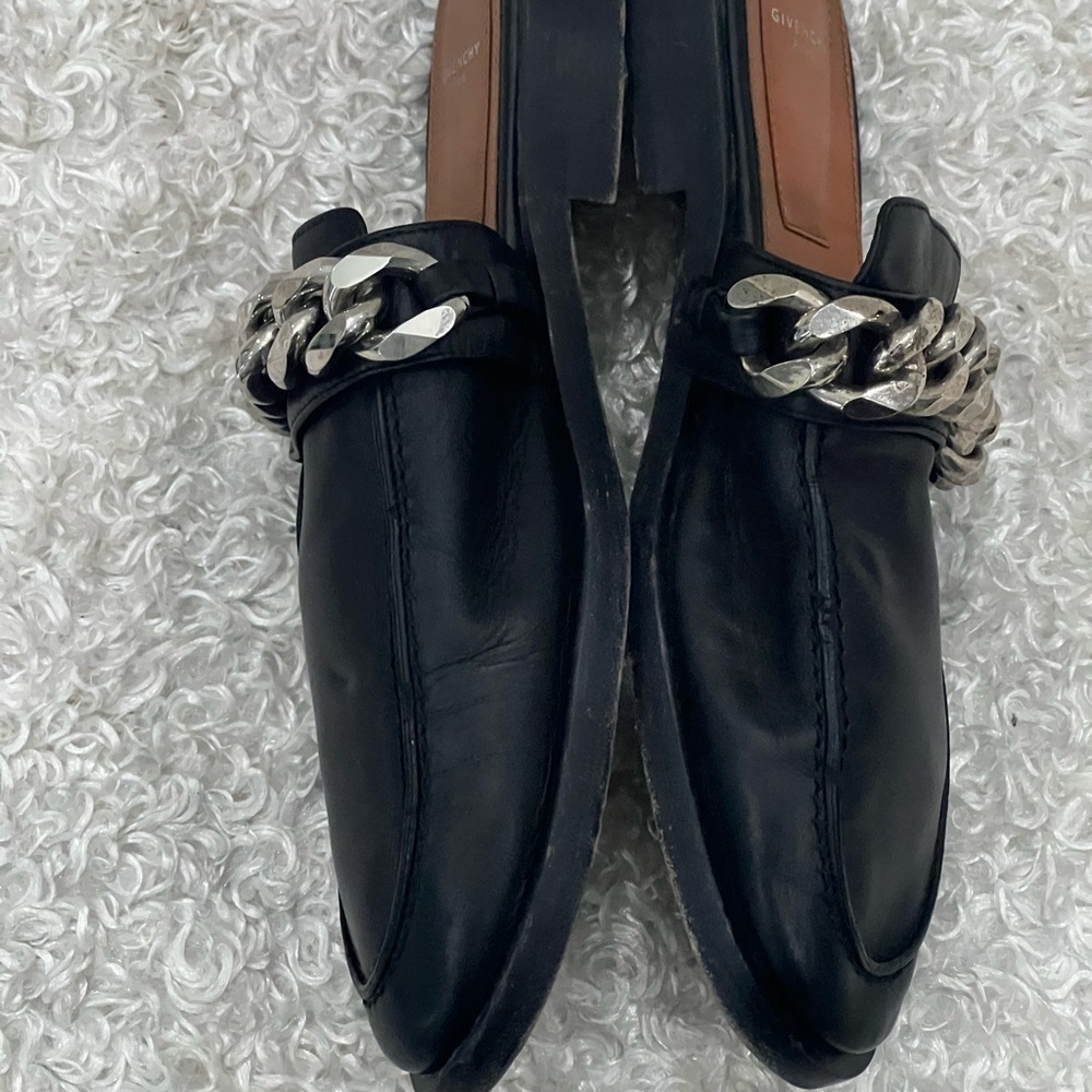 Givenchy Chain Trimmed Leather Slides Mules - Picture 5 of 11